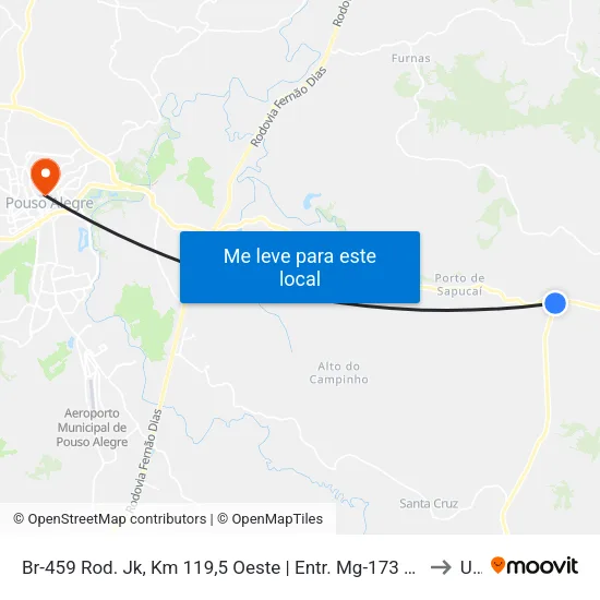 Br-459 Rod. Jk, Km 119,5 Oeste | Entr. Mg-173 Para Cachoeira De Minas to Una map