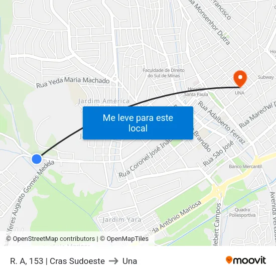 R. A, 153 | Cras Sudoeste to Una map