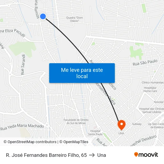 R. José Fernandes Barreiro Filho, 65 to Una map