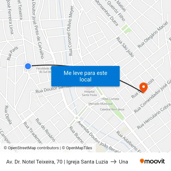 Av. Dr. Notel Teixeira, 70 | Igreja Santa Luzia to Una map