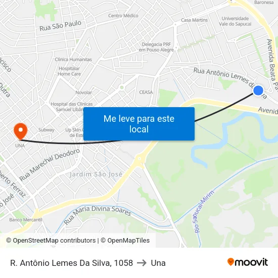 R. Antônio Lemes Da Silva, 1058 to Una map