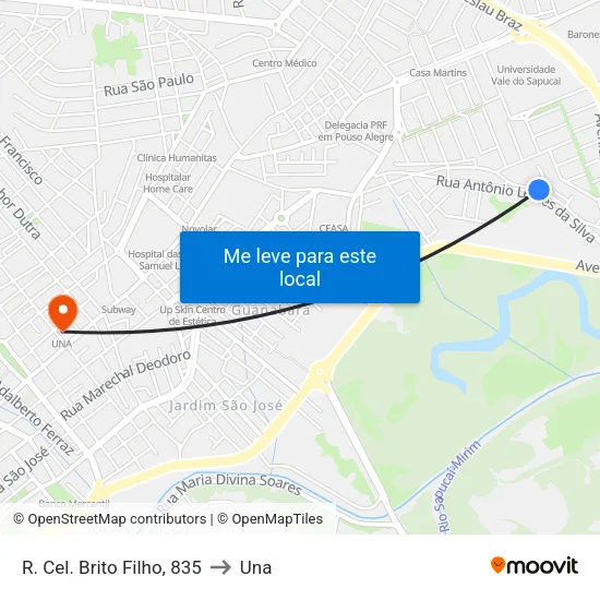 R. Cel. Brito Filho, 835 to Una map