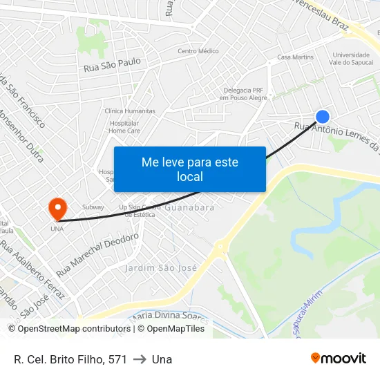 R. Cel. Brito Filho, 571 to Una map