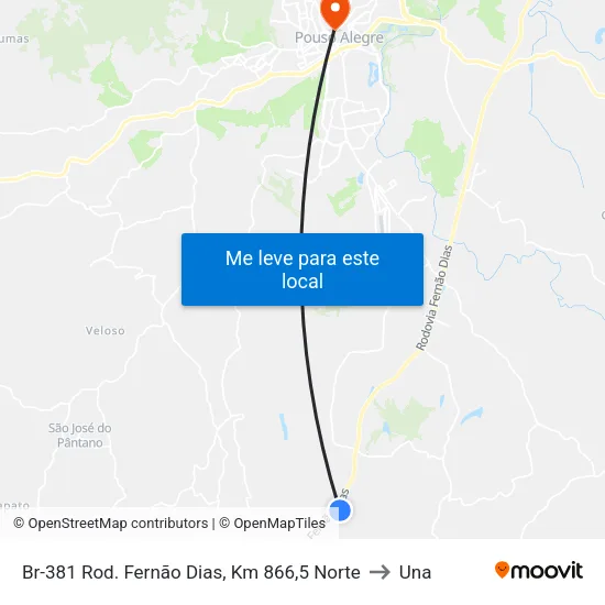 Br-381 Rod. Fernão Dias, Km 866,5 Norte to Una map