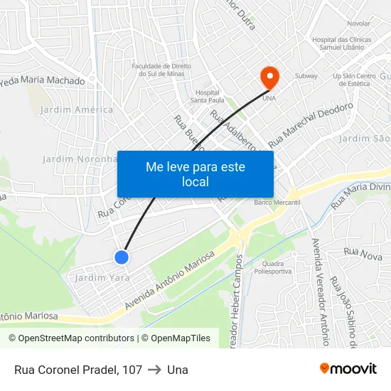 Rua Coronel Pradel, 107 to Una map