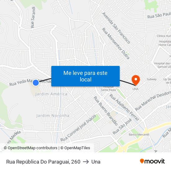 Rua República Do Paraguai, 260 to Una map