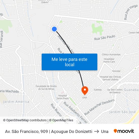 Av. São Francisco, 909 | Açougue Do Donizetti to Una map