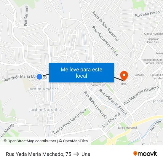 Rua Yeda Maria Machado, 75 to Una map