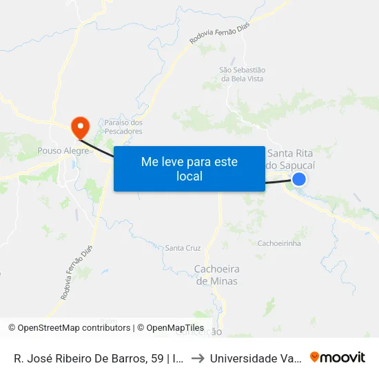 R. José Ribeiro De Barros, 59 | Inatel - Sentido Recanto to Universidade Vale Do Sapucai map