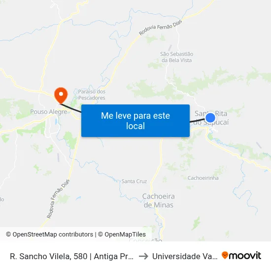 R. Sancho Vilela, 580 | Antiga Prodmec - Sentido Recanto to Universidade Vale Do Sapucai map