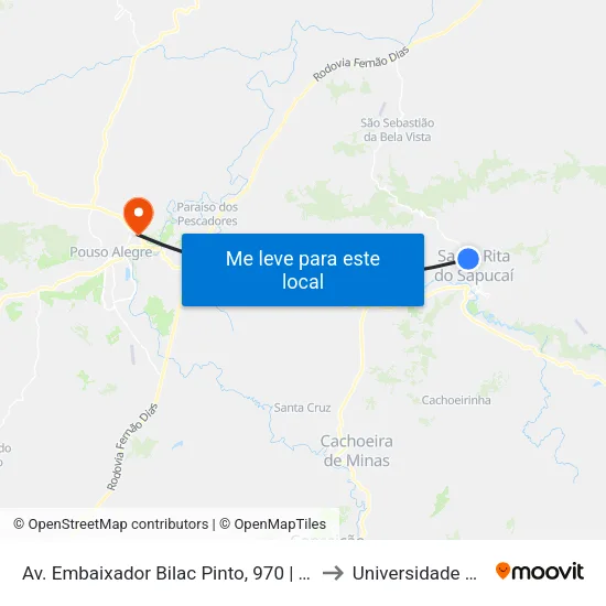 Av. Embaixador Bilac Pinto, 970 | Empresa D.L. - Sentido Recanto to Universidade Vale Do Sapucai map