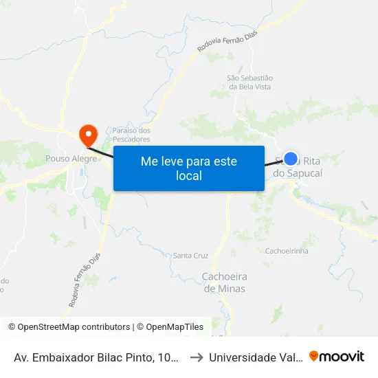 Av. Embaixador Bilac Pinto, 1000 | Pesqueiro Tô À Toa to Universidade Vale Do Sapucai map