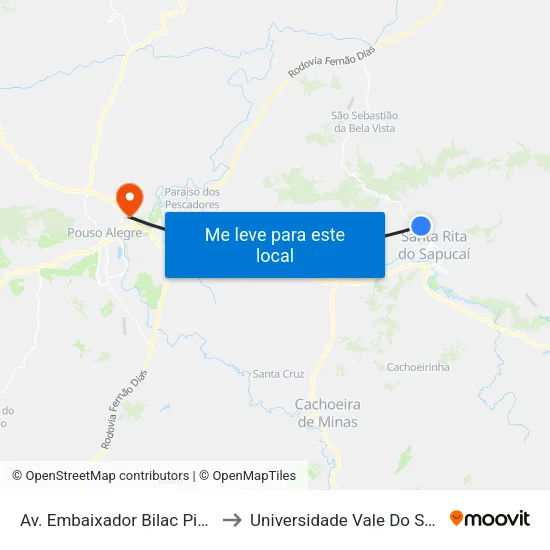 Av. Embaixador Bilac Pinto, 10 to Universidade Vale Do Sapucai map