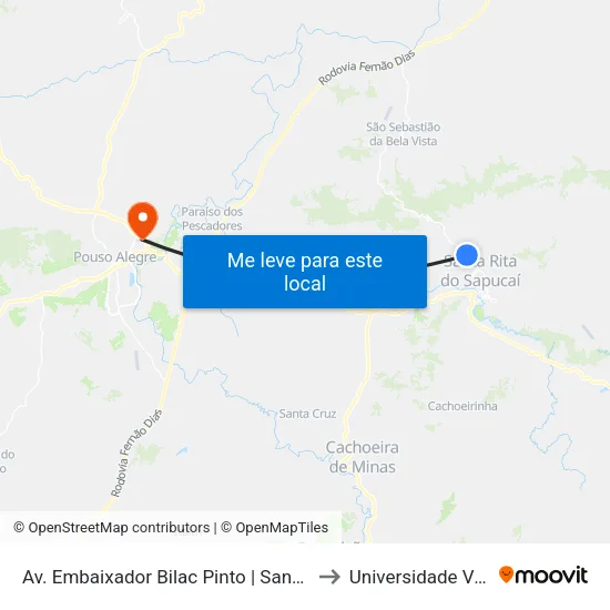 Av. Embaixador Bilac Pinto | Santa Felicidade - Sentido Bairro to Universidade Vale Do Sapucai map