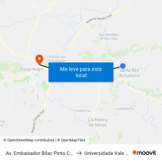 Av. Embaixador Bilac Pinto Com R. Dos Ipês to Universidade Vale Do Sapucai map