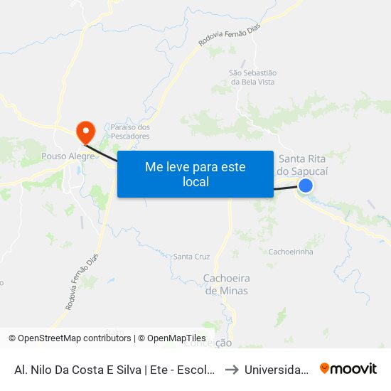 Al. Nilo Da Costa E Silva | Ete - Escola Técnica De Eletrônica Francisco Moreira Da Costa to Universidade Vale Do Sapucai map