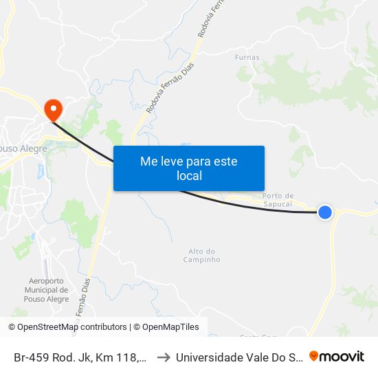 Br-459 Rod. Jk, Km 118,8 Oeste to Universidade Vale Do Sapucai map