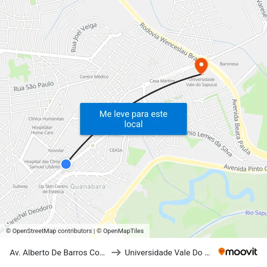 Av. Alberto De Barros Cobra, 549 to Universidade Vale Do Sapucai map