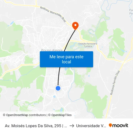 Av. Moisés Lopes Da Silva, 295 | Rei Do Gás – Sentido Centro to Universidade Vale Do Sapucai map