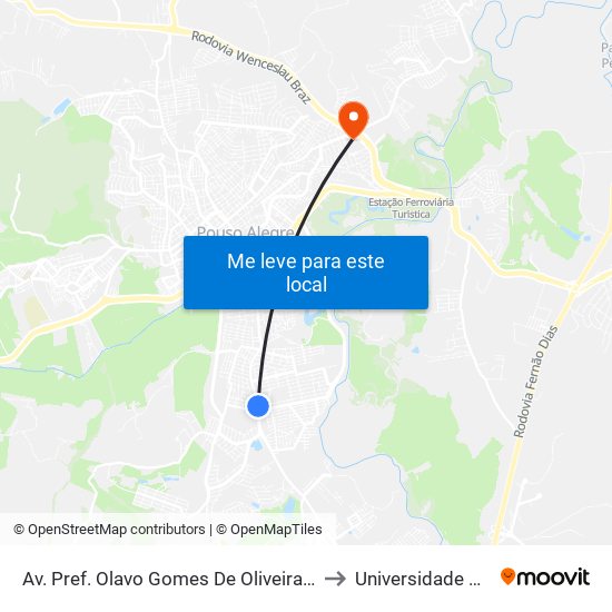 Av. Pref. Olavo Gomes De Oliveira, 2755 | Auto Escola Minas Sul to Universidade Vale Do Sapucai map
