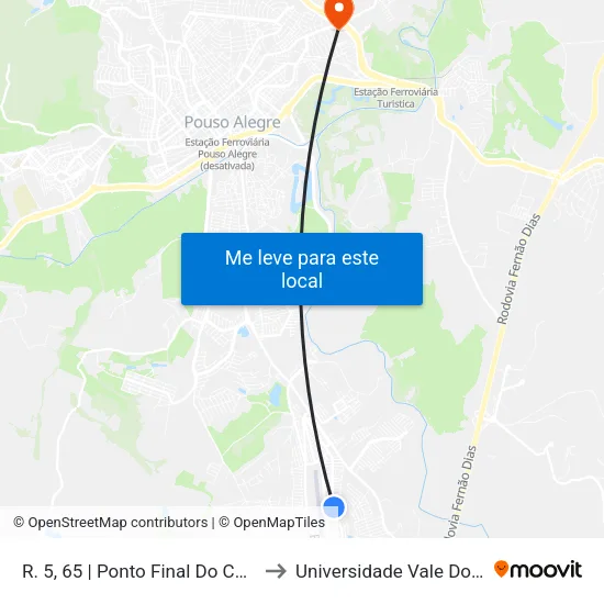 R. 5, 65 | Ponto Final Do Colina Verde to Universidade Vale Do Sapucai map