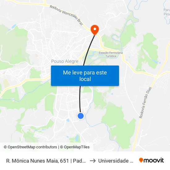 R. Mônica Nunes Maia, 651 | Padaria Xangri-Lá – Sentido Bairro to Universidade Vale Do Sapucai map