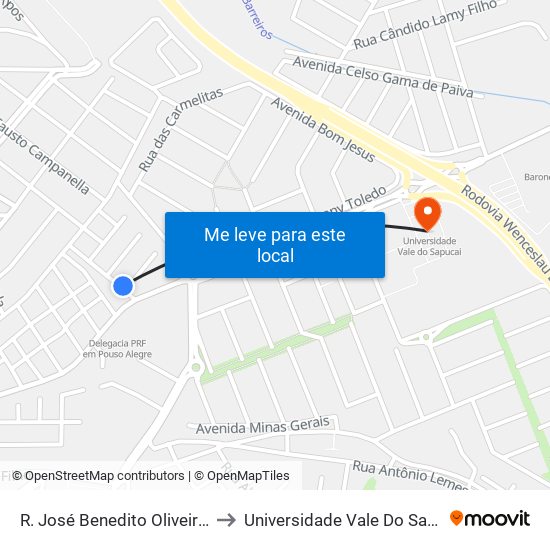 R. José Benedito Oliveira, 20 to Universidade Vale Do Sapucai map