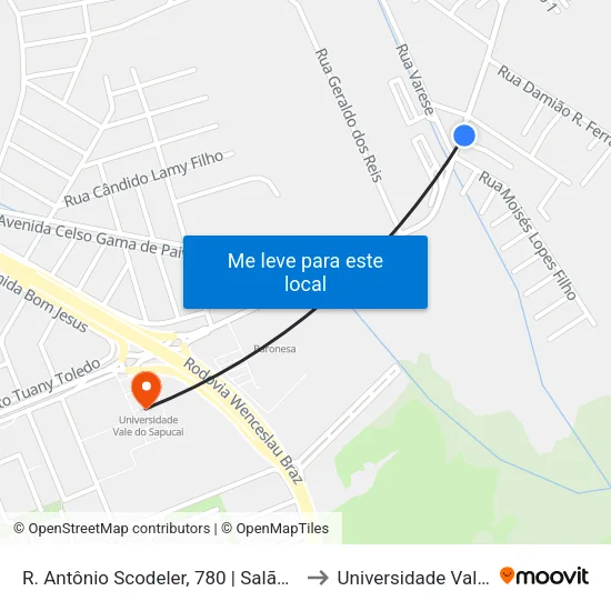 R. Antônio Scodeler, 780 | Salão E Barbearia São José to Universidade Vale Do Sapucai map