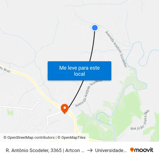 R. Antônio Scodeler, 3365 | Artcon Comércio De Blocos – Sentido Centro to Universidade Vale Do Sapucai map
