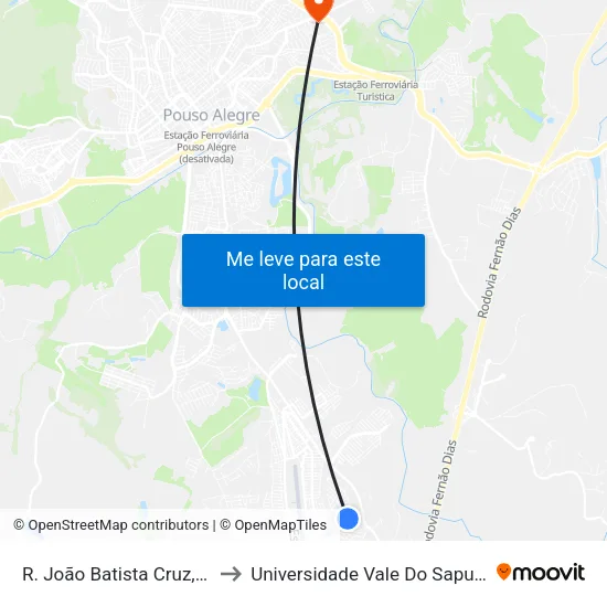 R. João Batista Cruz, 15 to Universidade Vale Do Sapucai map