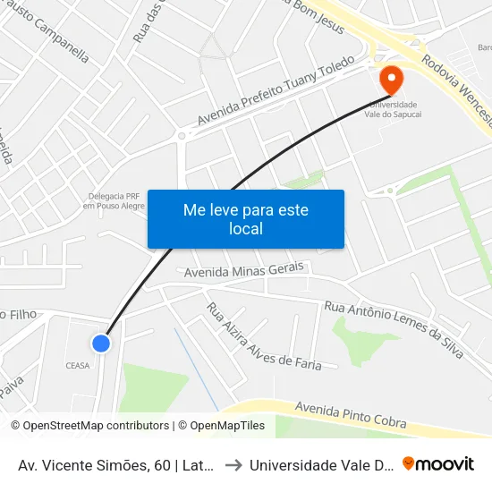 Av. Vicente Simões, 60 | Lateral Do Cema to Universidade Vale Do Sapucai map