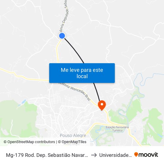 Mg-179 Rod. Dep. Sebastião Navarro Vieira, Km 99,9 Norte | Recanto Do Ipê to Universidade Vale Do Sapucai map