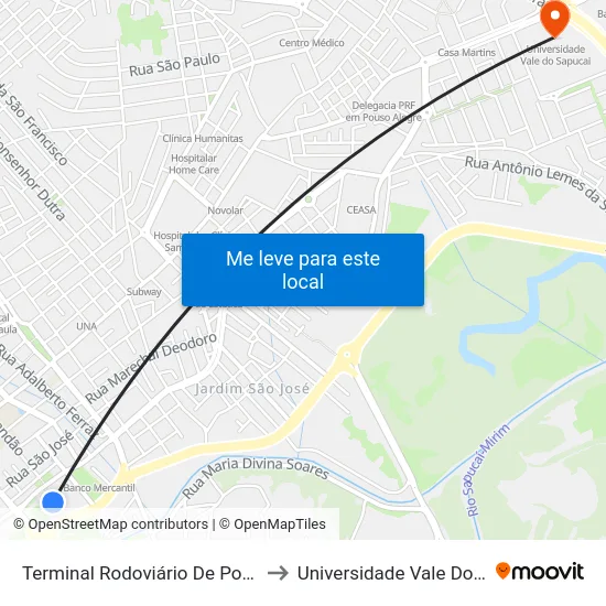 Terminal Rodoviário De Pouso Alegre to Universidade Vale Do Sapucai map