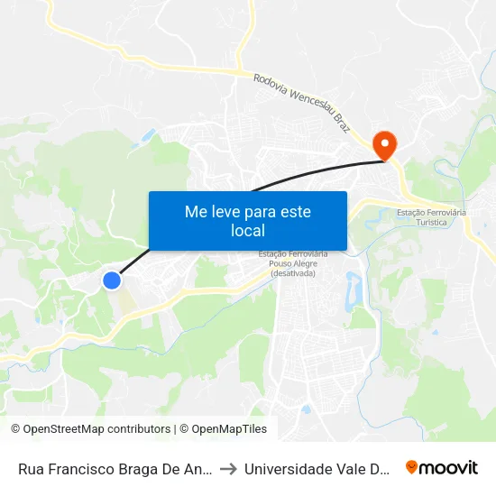 Rua Francisco Braga De Andrade, 135 to Universidade Vale Do Sapucai map