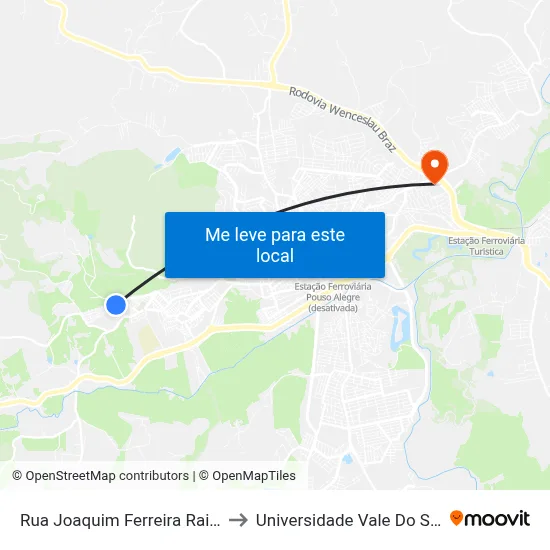Rua Joaquim Ferreira Raimundo to Universidade Vale Do Sapucai map