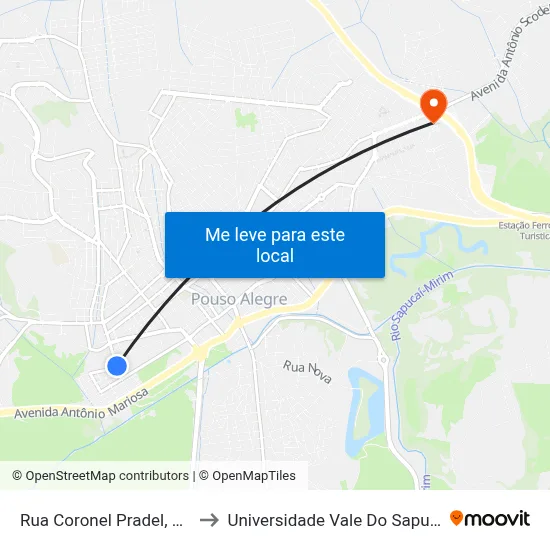 Rua Coronel Pradel, 107 to Universidade Vale Do Sapucai map
