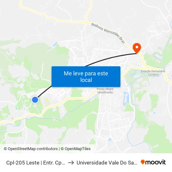 Cpl-205 Leste | Entr. Cpl-180 to Universidade Vale Do Sapucai map