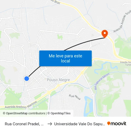 Rua Coronel Pradel, 744 to Universidade Vale Do Sapucai map