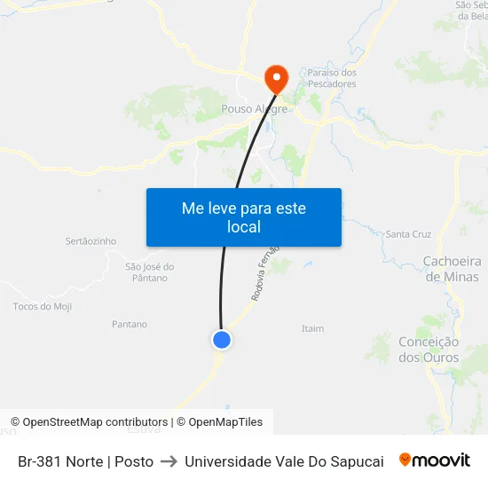 Br-381 Norte | Posto to Universidade Vale Do Sapucai map