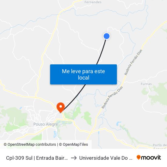 Cpl-309 Sul | Entrada Bairro Olaria to Universidade Vale Do Sapucai map