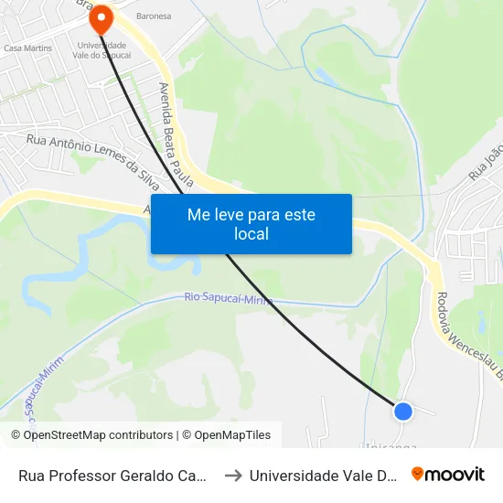 Rua Professor Geraldo Camargo, 3984 to Universidade Vale Do Sapucai map