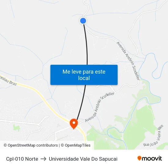 Cpl-010 Norte to Universidade Vale Do Sapucai map