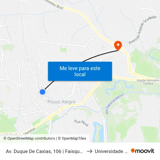 Av. Duque De Caxias, 106 | Faisqueira, Belo Horizonte, Fátima, Distrito to Universidade Vale Do Sapucai map