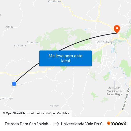 Estrada Para Sertãozinho, Norte to Universidade Vale Do Sapucai map