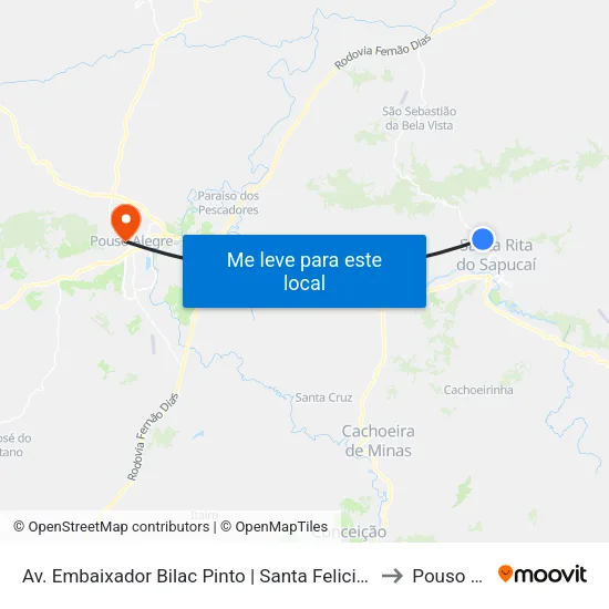 Av. Embaixador Bilac Pinto | Santa Felicidade - Sentido Bairro to Pouso Alegre map