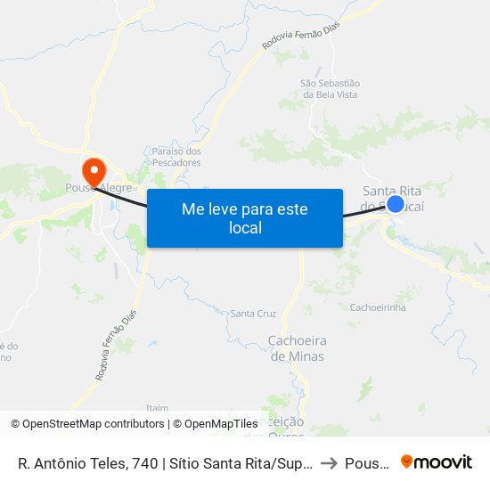 R. Antônio Teles, 740 | Sítio Santa Rita/Supermercado Romerão - Sentido Recanto to Pouso Alegre map