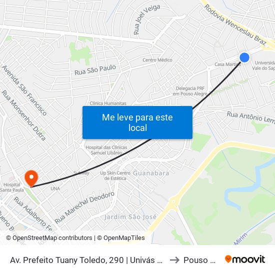 Av. Prefeito Tuany Toledo, 290 | Univás – Unidade Fátima to Pouso Alegre map