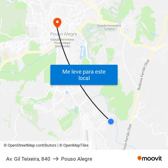 Av. Gil Teixeira, 840 to Pouso Alegre map