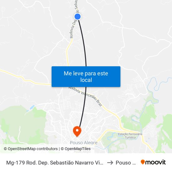 Mg-179 Rod. Dep. Sebastião Navarro Vieira, Km 98,8 Norte to Pouso Alegre map