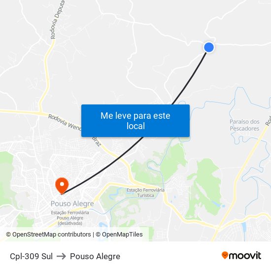 Cpl-309 Sul to Pouso Alegre map